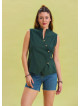 V Neck Cross Button Green Summer Blouse 4548